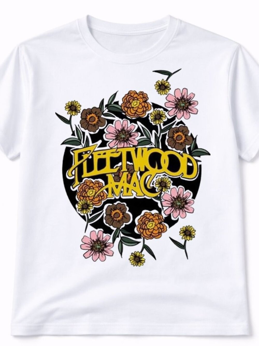 Fleetwood Mac Floral Graphic T Shirt Trendy Boutique Style Tee Womens Tops White
